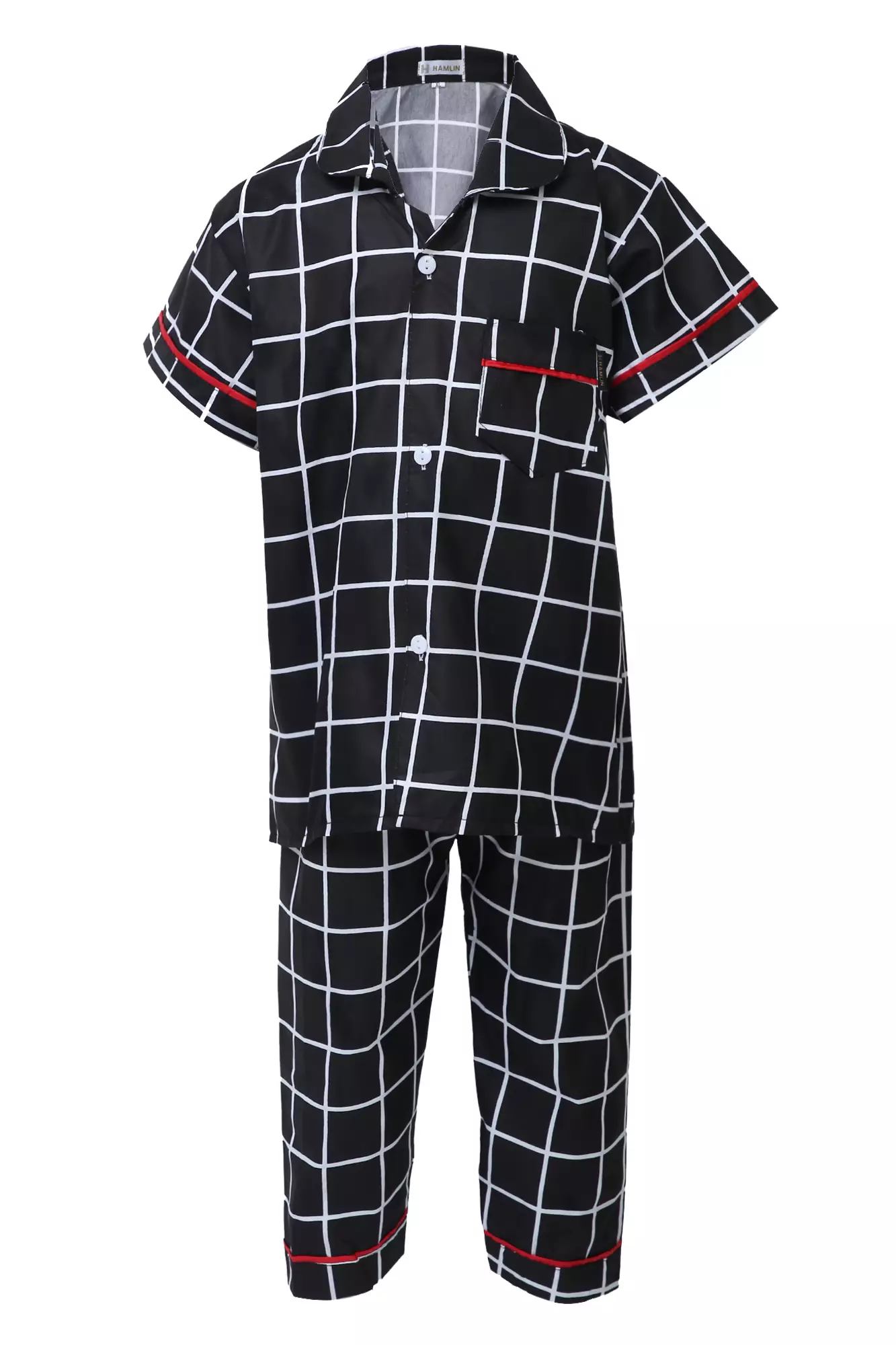 Joyce Piyama Anak Unisex Plaid Motive Kids Pajamas Lengan Pendek Material Cotton ORIGINAL - Black