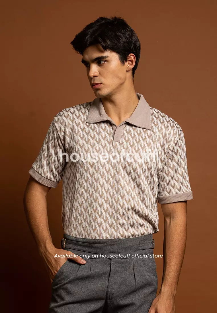 Houseofcuff Polo Shirt lengan pendek knit rajut monogram Cream