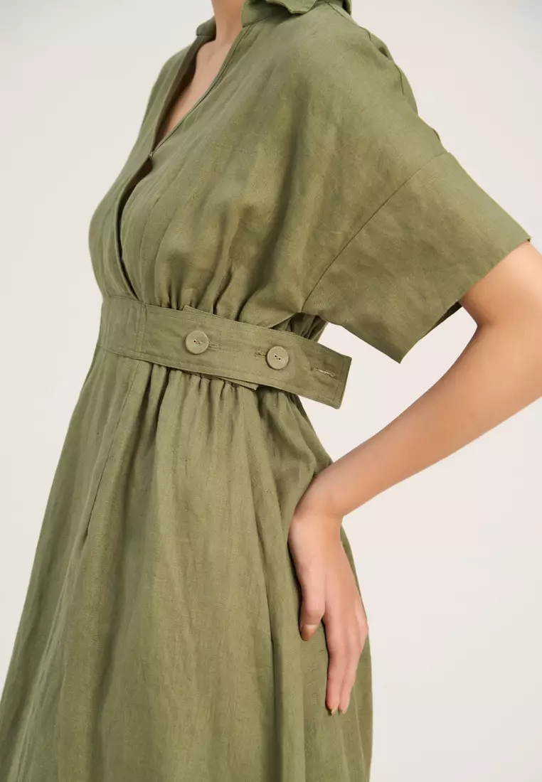 chinese dress ladies Linen Tunic Dress NERINGA in Moss Green main image 0