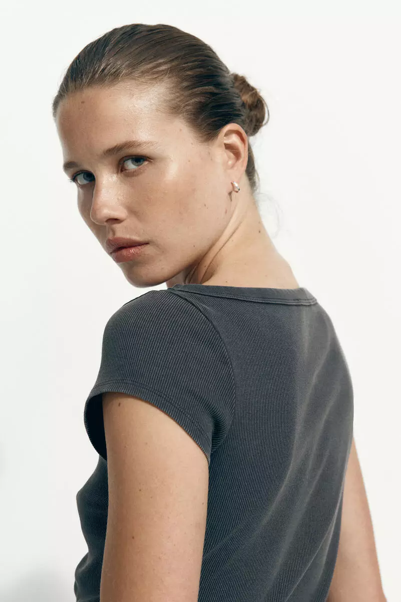Rib-knit boat-neck top