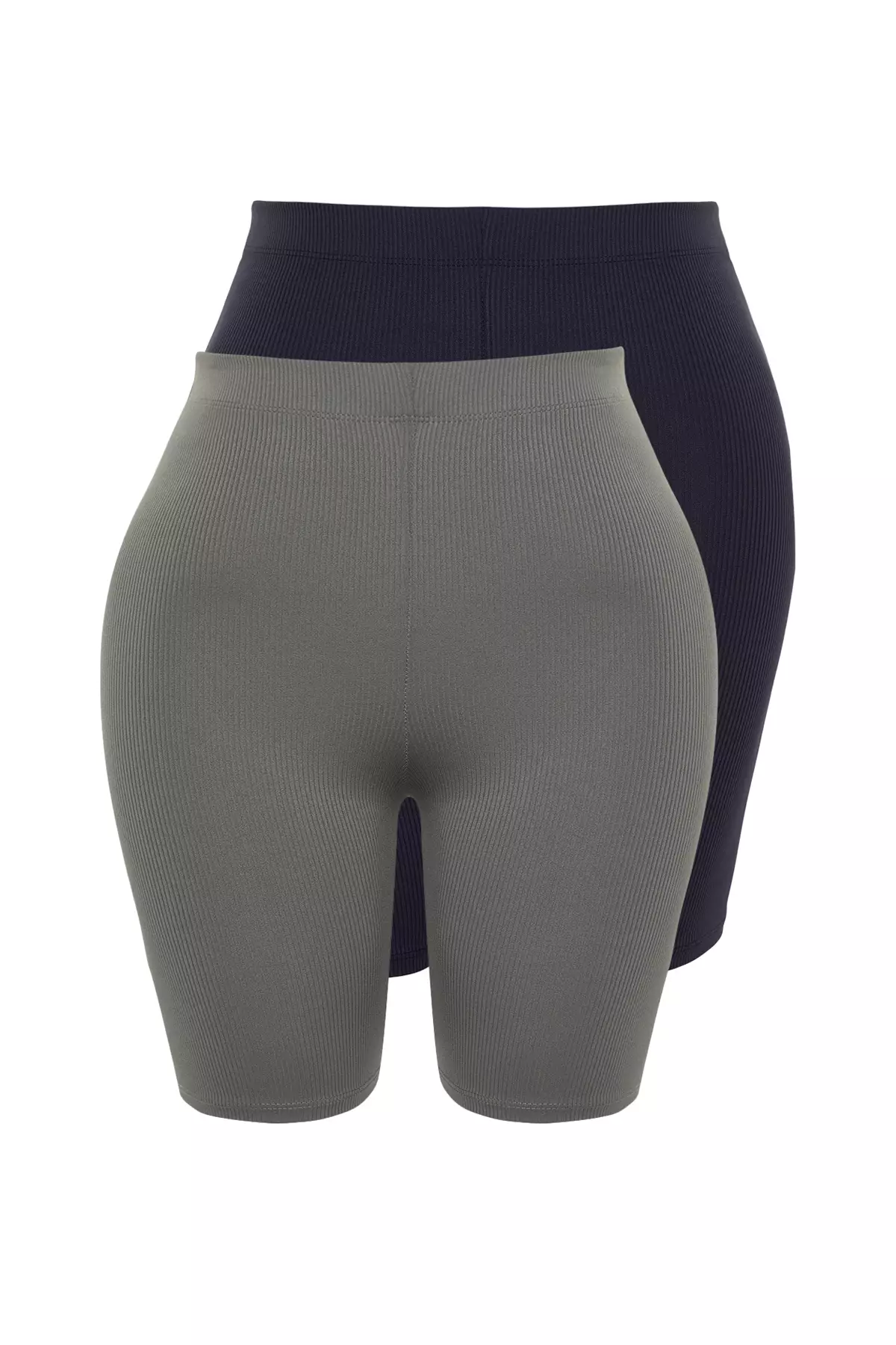 High Waist 2-Pack Biker Short Length Ribbed Knit Plus Size Biker Shorts