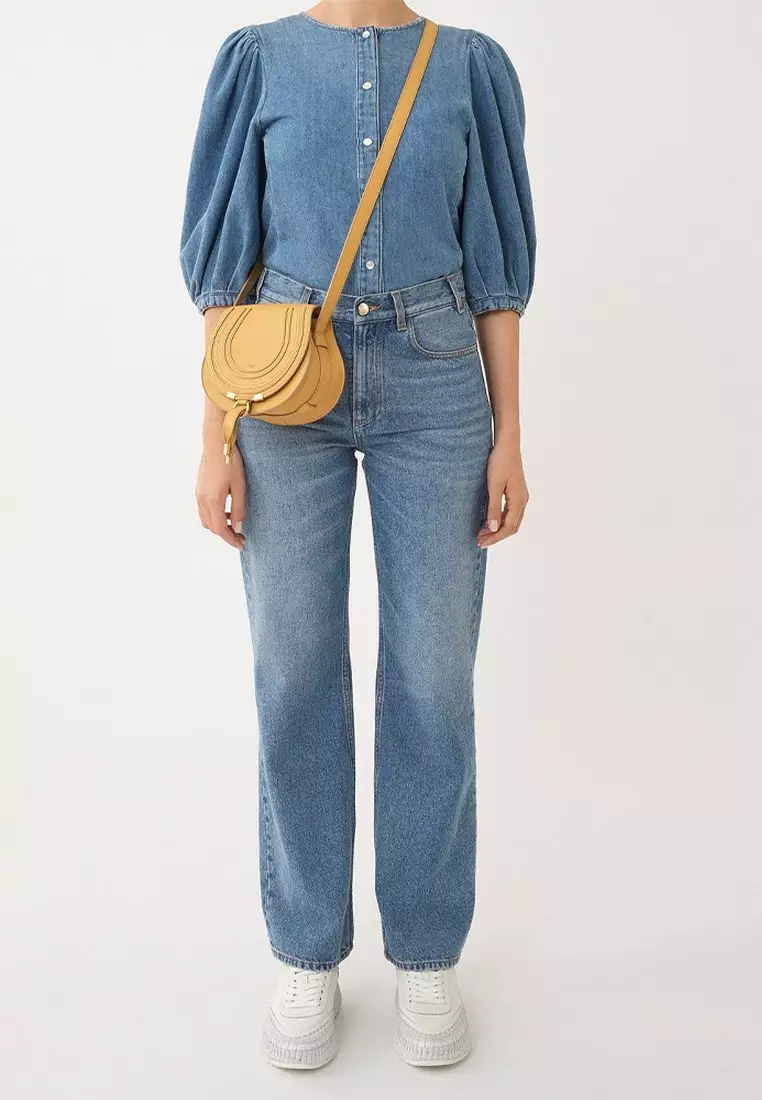 Small Marcie Saddle Crossbody Bag in Honey Gold