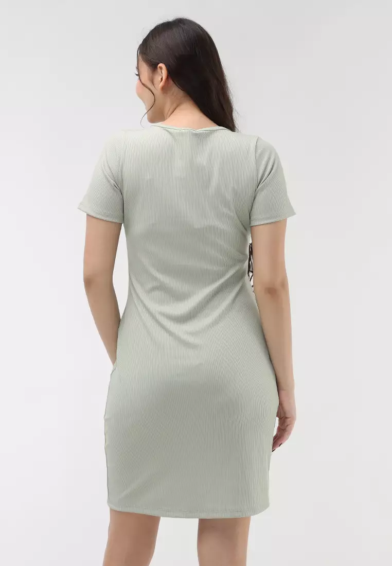 Plain Rib Knits Short Sleeves Dress