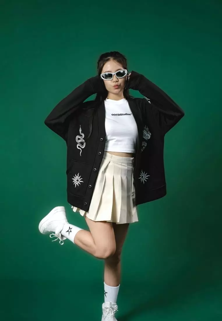 OOTDSUPPLY Unisex Cardigan Rocket Blitz Black | Outerwear Pria & Wanita CG002