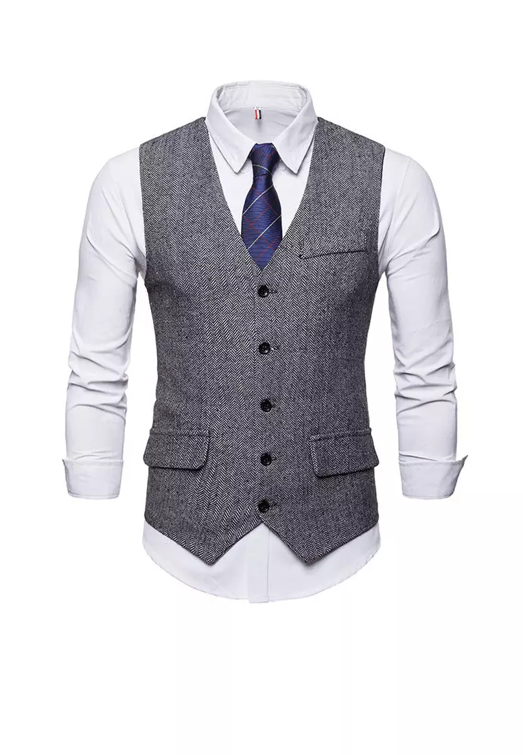 Mens grey suit vest online