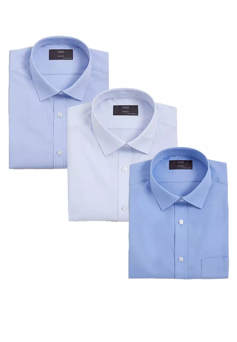 3 Pack Regular Fit Poplin Easy Iron Shirts