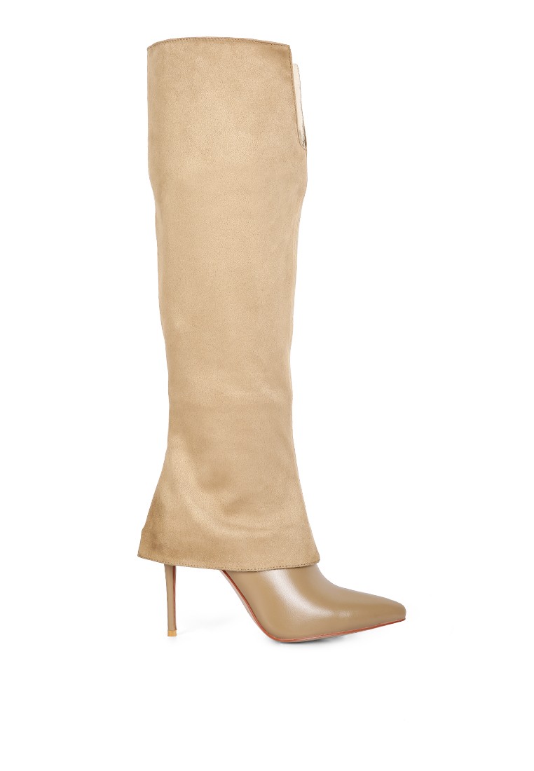 Taupe High Heeled Fold-Over Knee Boots