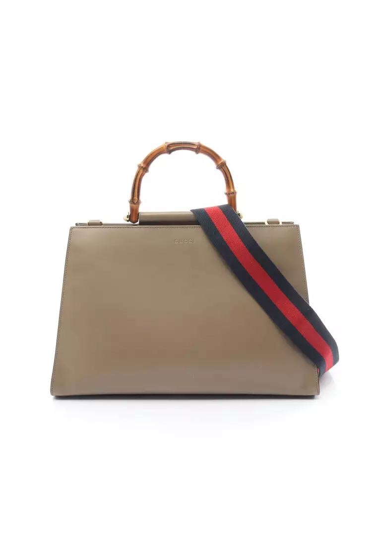 Gucci Pre loved Gucci Nym Fair Bamboo Handbag leather Gray