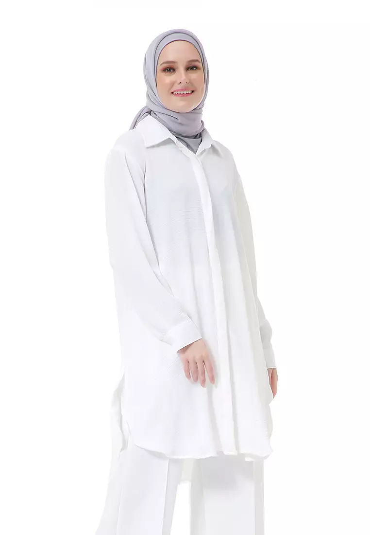 Azzahra Tunik Panjang Muslimah Wanita Long Sleeve Regular Fit Premium High Quality - White