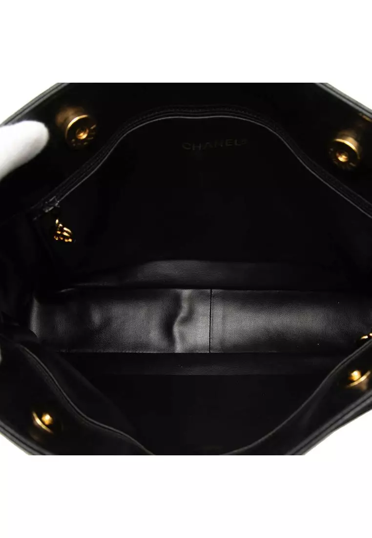Pre-Loved Chanel Lambskin Cc Studded Logo Tote
