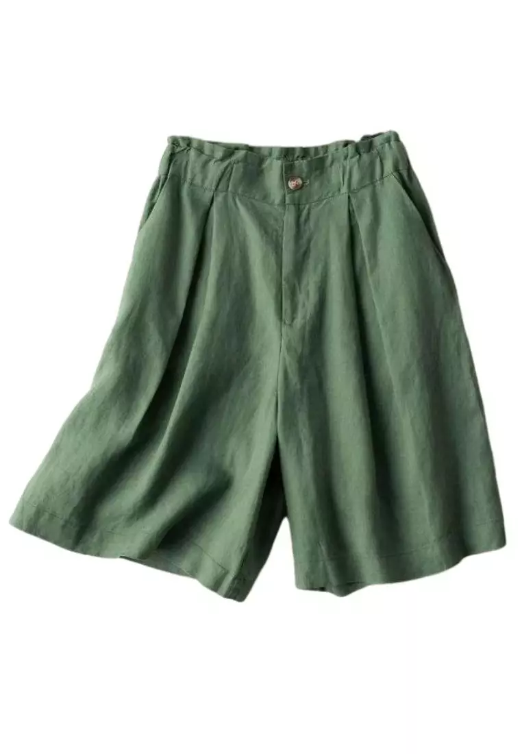 High Waist Cotton-flax Cropped Shorts RZ9086