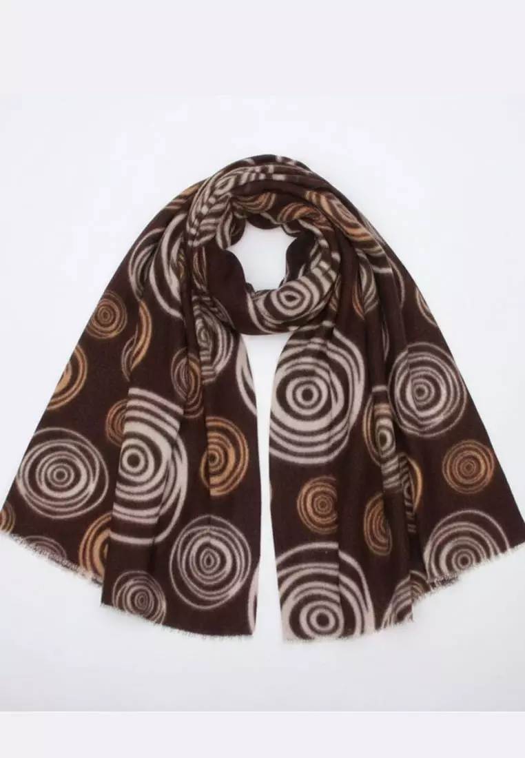 Aksesoris Syal Tebal Wanita Layers Circular Print Cashmere Shawl Dark Brown