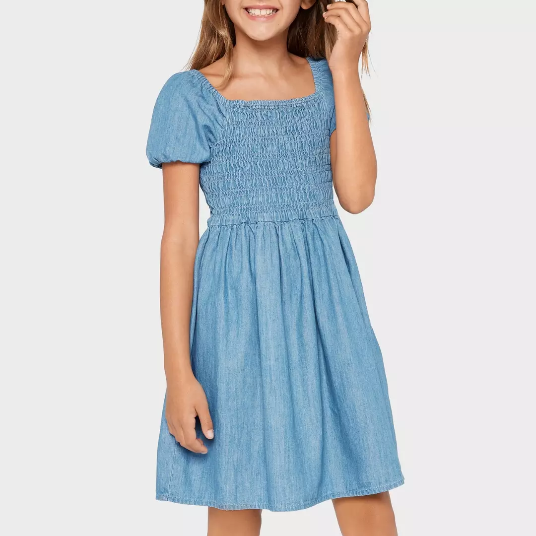 Girls Floral Smocked Ruffle Dress - Baju Anak Perempuan