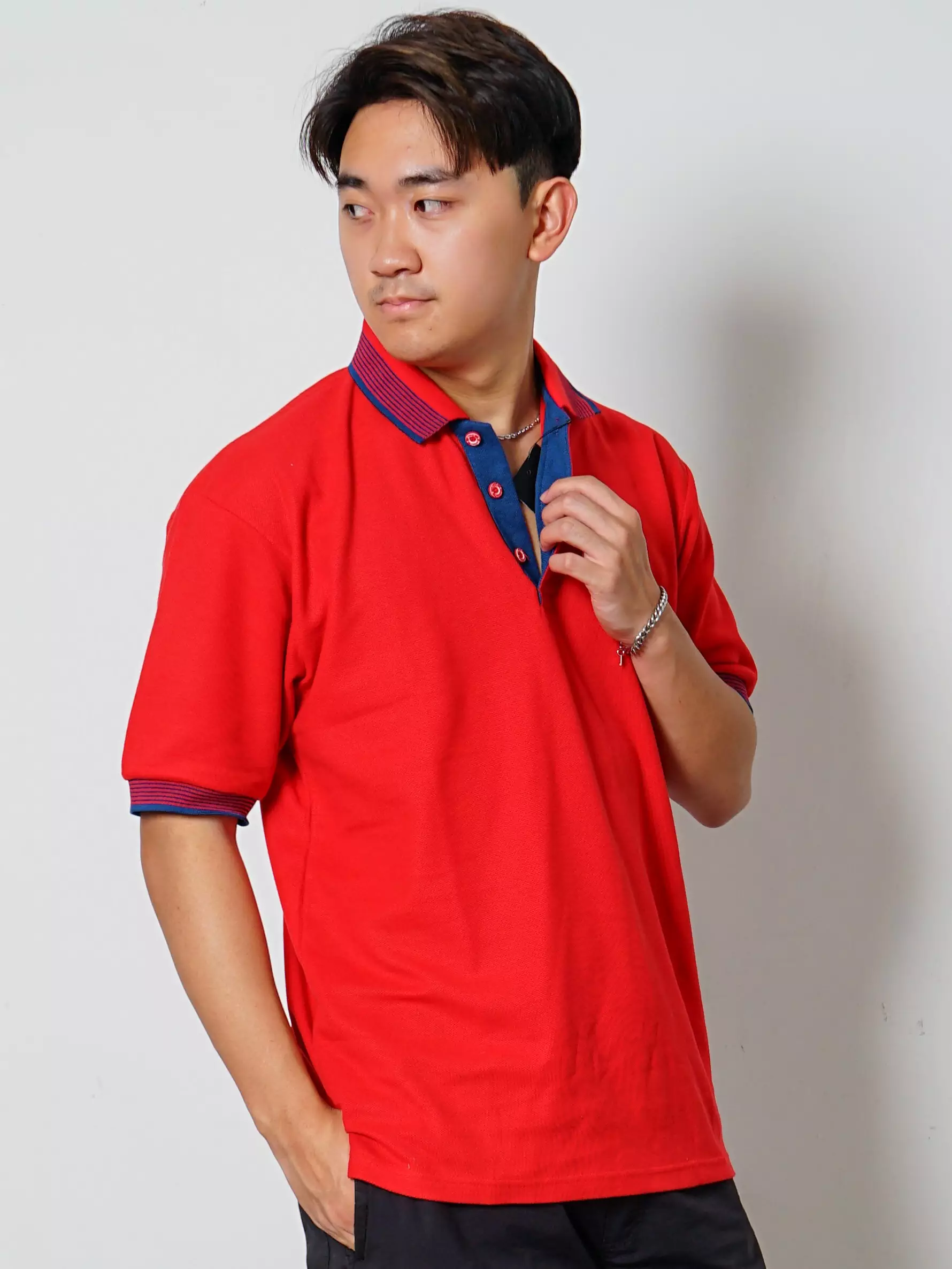 Andre Michel Kaos Polo Shirt Lengan Pendek Merah Lis Biru 922 33