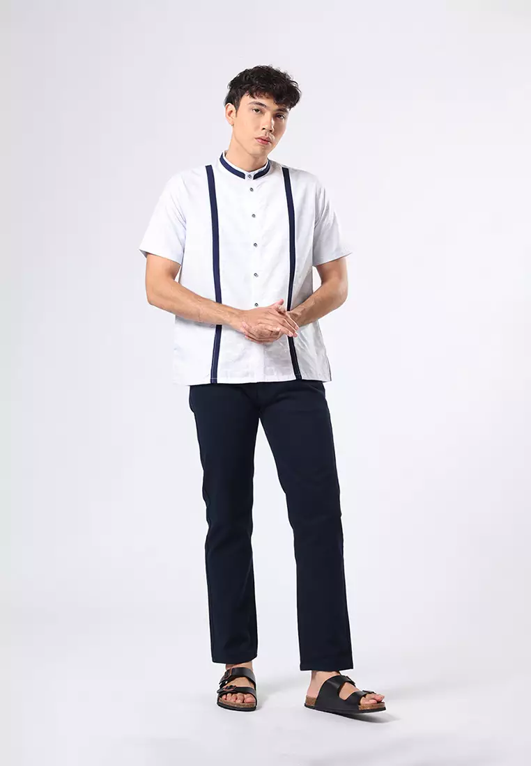 Kemeja Koko Pria Lengan Pendek Baju Muslim Pria ARAGON WHITE NAVY