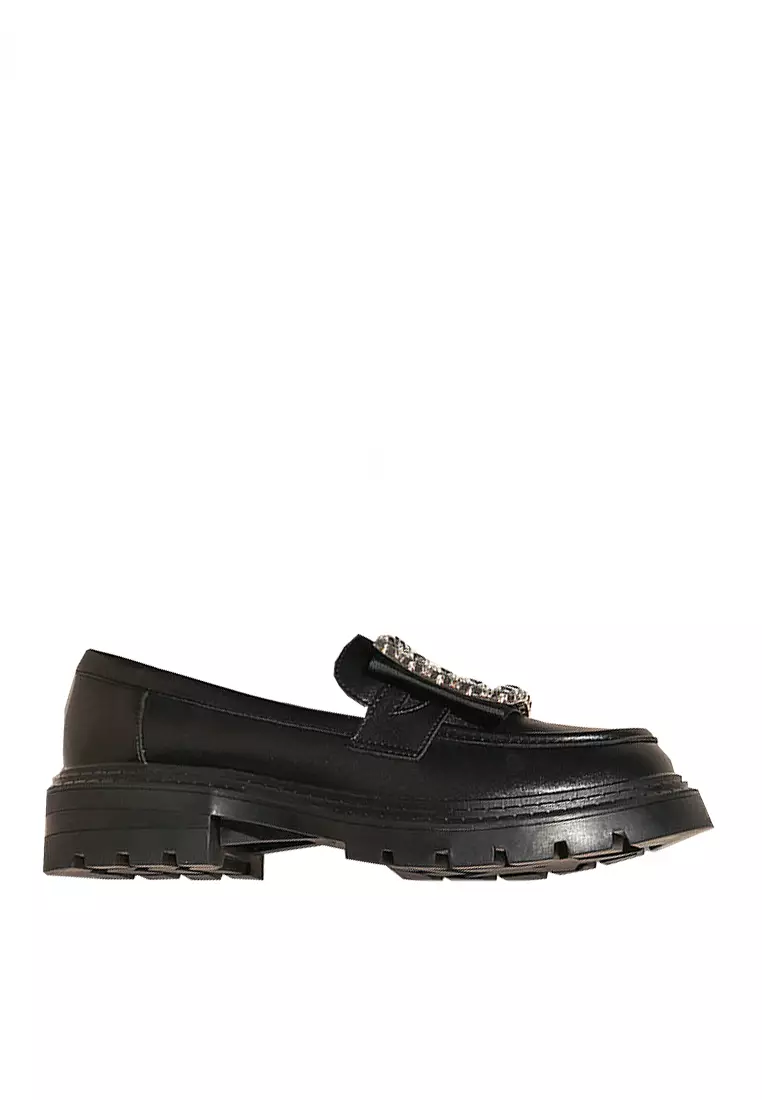 Smile rhinestone on sale block heel loafers