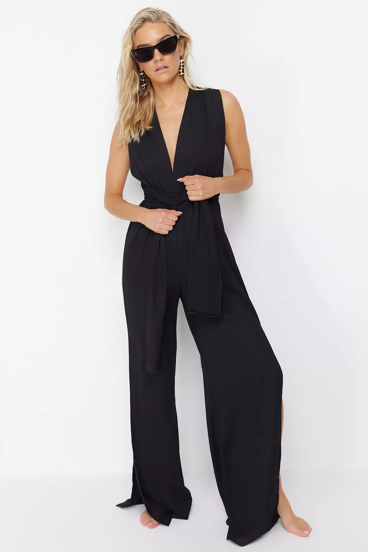 Long Jumpsuit with Tie Detail