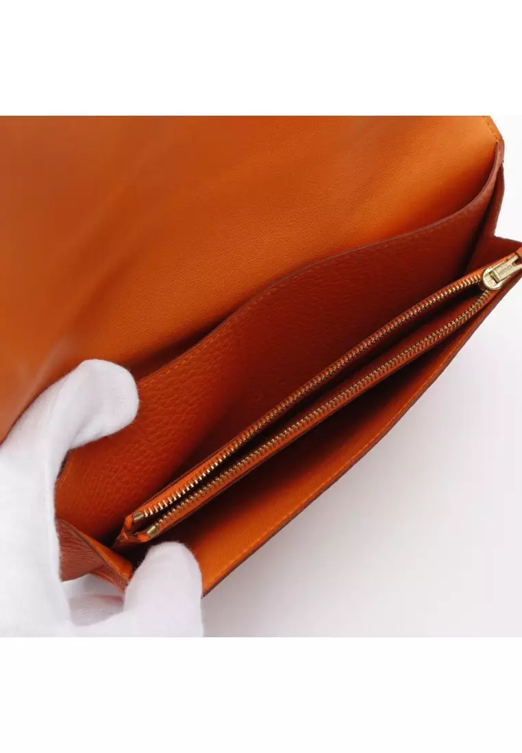 Portefeuille HERMES Dogon GM Double Pli - Cuir Fjord Orange - Occasion Bon état - GHW