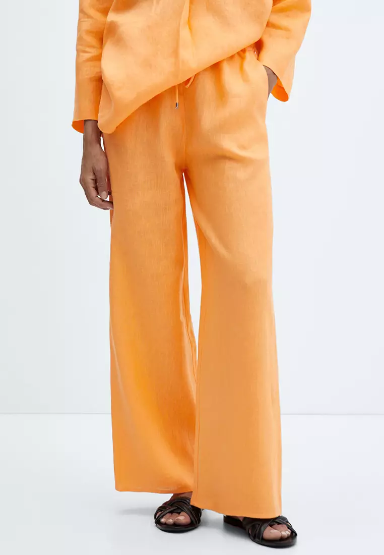 亞麻鬆緊腰長褲