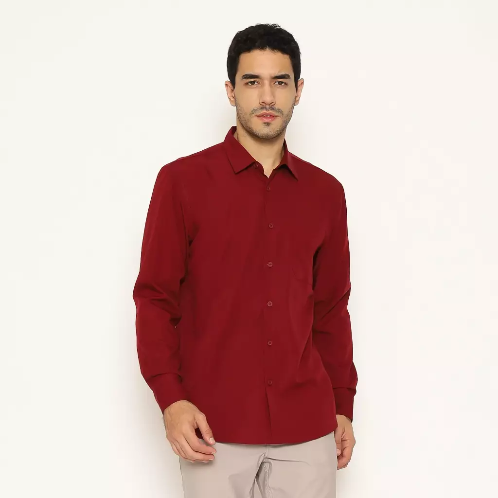AMK Kemeja Basic Pria Lengan Panjang SHS GINJIRO L/S Maroon