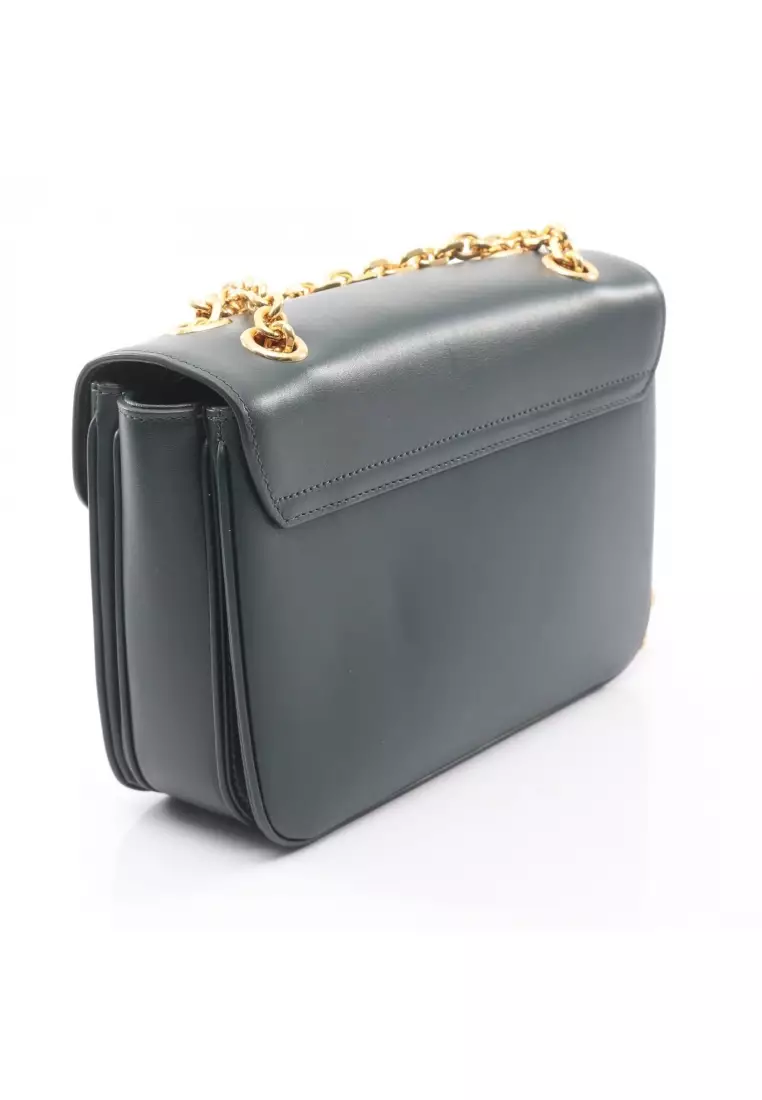 Pre-Loved Celine C See Medium chain shoulder bag leather Dark green