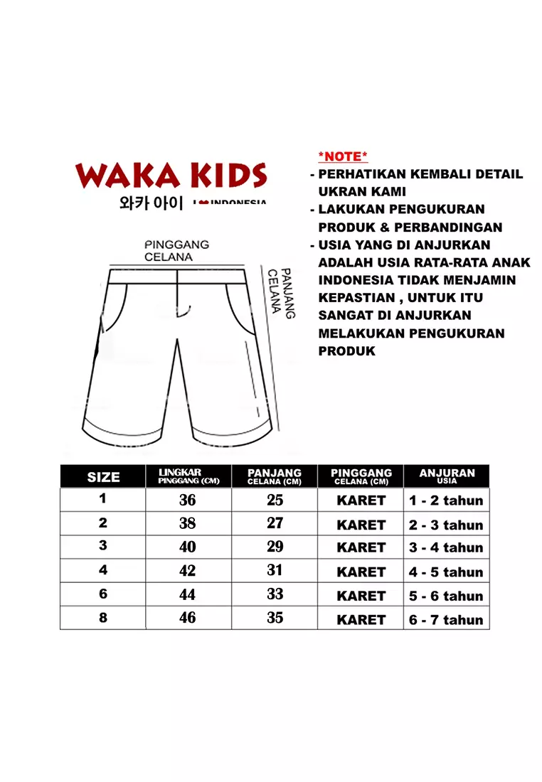Wakakids Celana Pendek Bayi Celana Kolor Anak Bayi Laki Laki dan Perempuan Unisex Muniko Pants Sporty Usia 1 Tahun Hingga 7 Tahun 3608 Venwk