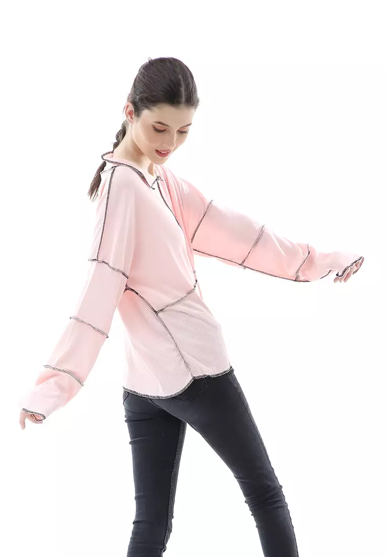 Veronica Blouse Terbalik Relaxed Motif Polos Long Sleeve Premium Quality - Pink