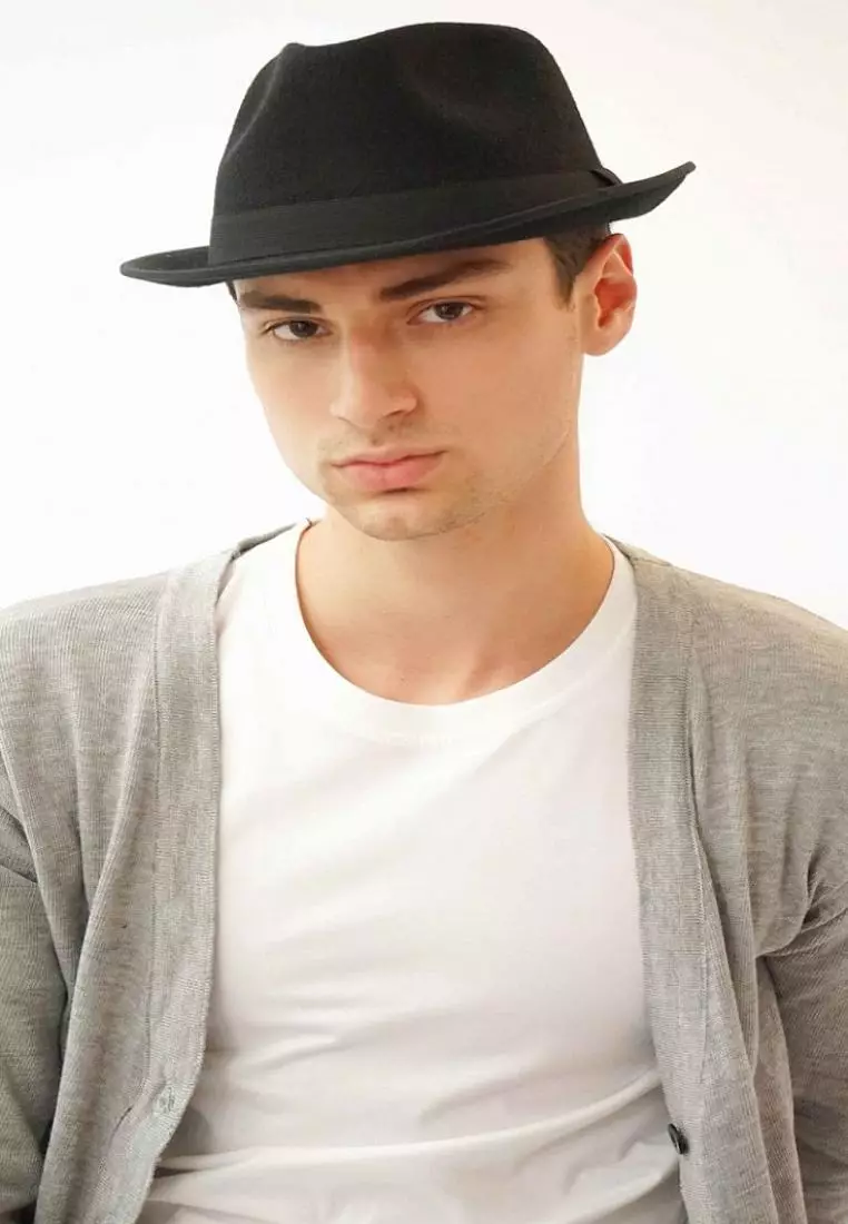 Topi Fedora Hat Fedora Hat Laken Hitam