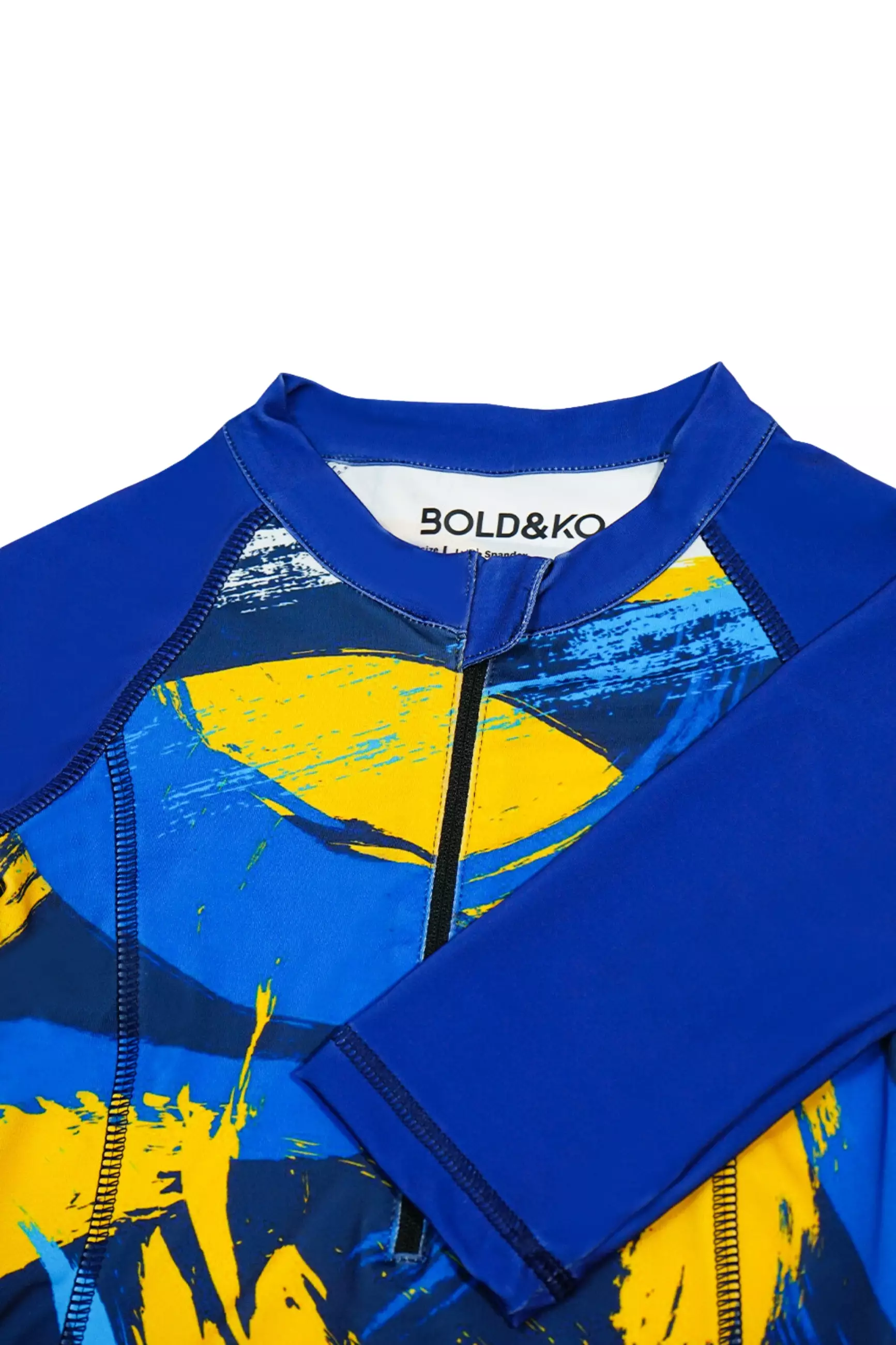 BOLD & KO Longsleeve Rashguard In Blue Abstract Kids Swimsuit | Baju Renang Anak