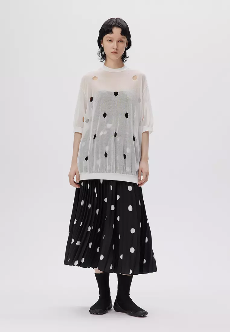 JNBY Women's Lace-Trimmed Short-Sleeved Knit Top