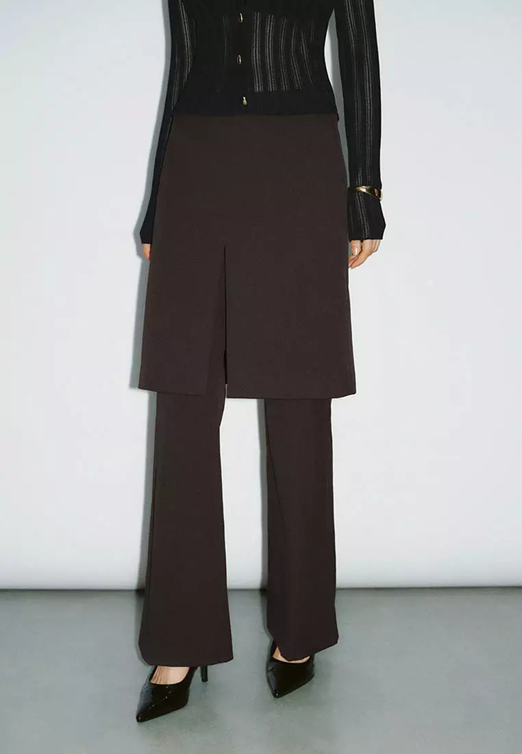 UR秋季新款女装时髦假两件设计感开衩喇叭裤UWG640103