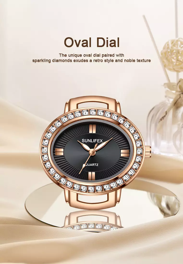 Jam Tangan Wanita Original Korea Kuarsa Antik Tali Kulit Kasual Oval Jam Tangan Cewek E052 black