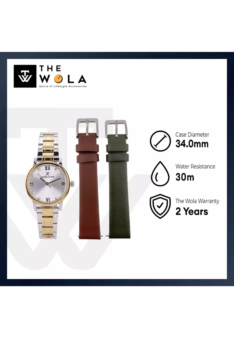 Watch Match Women Analog Watch DK.1.13773-3 Gold Stainless Steel Strap w. 2 Changeable Leather Straps