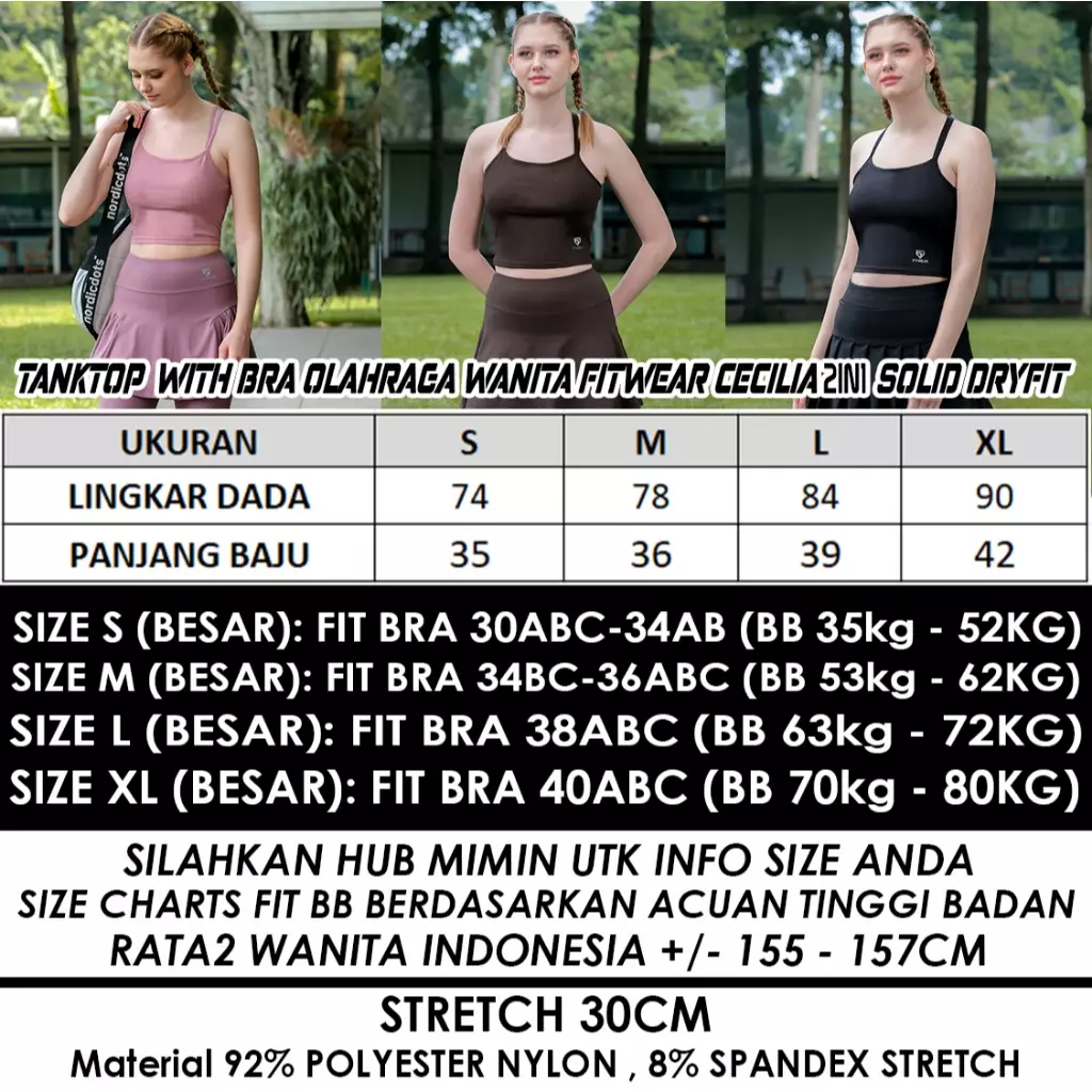 Fitwear Tanktop With Bra Olahraga Wanita CECILIA 2IN1 SOLID DRYFIT - CHOCOLATE