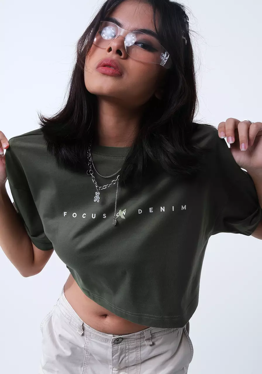 Kaos Wanita Cropped Mila Olive