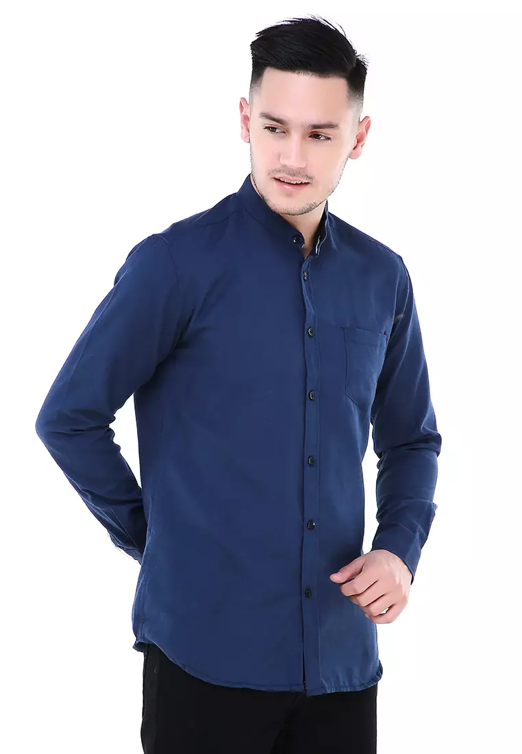 Dwan Atasan Kemeja Pria Premium Casual Formal Longsleeve Shirt Material Cotton ORIGINAL - Navy