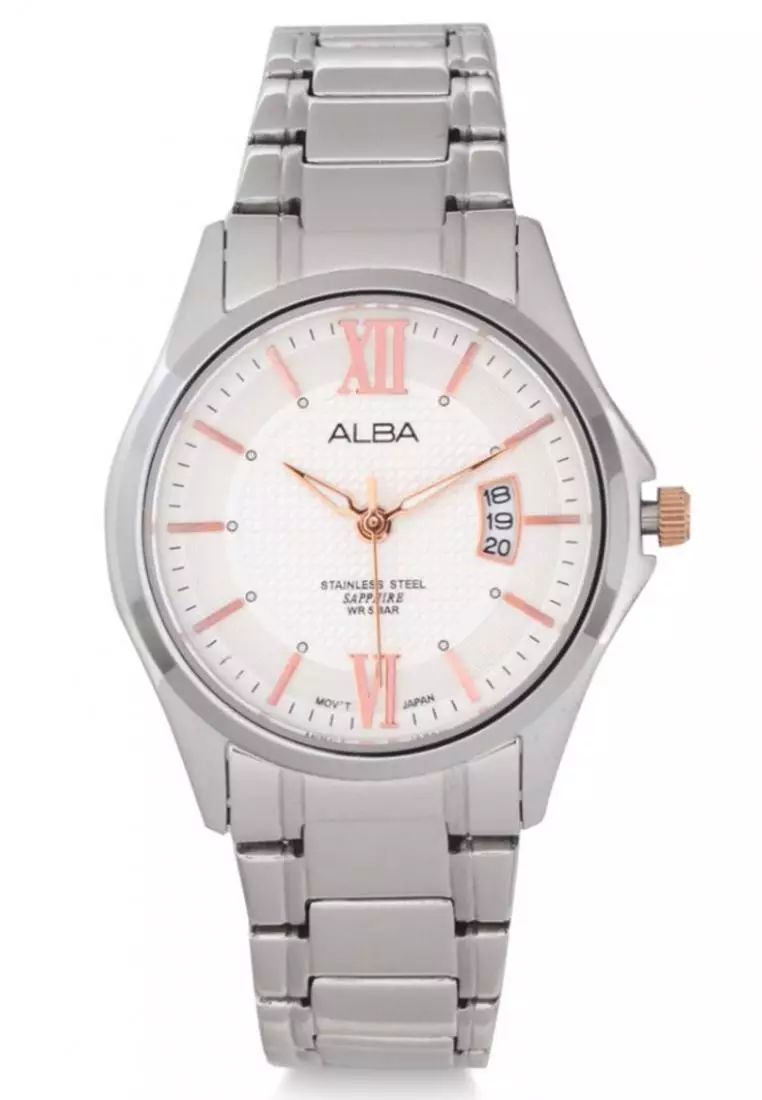 Jam Tangan Wanita Alba Original Garansi Resmi Strap Stainless Steel Silver AH7F35 AH7F35X1 Silver
