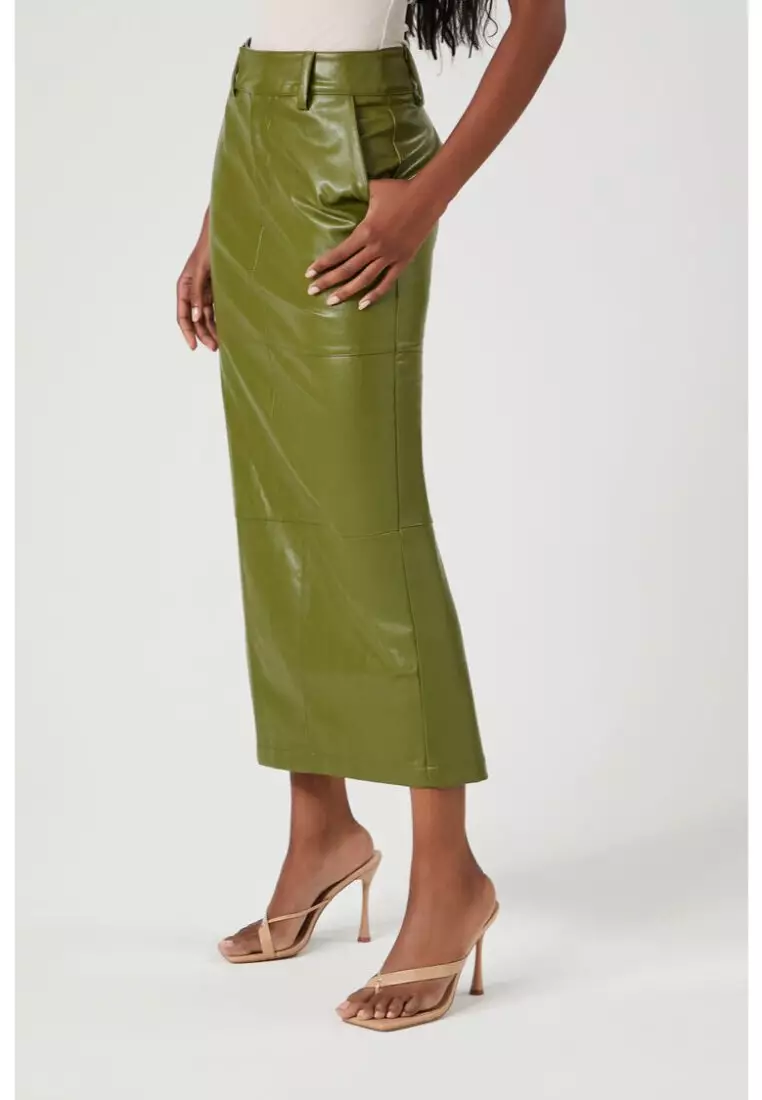 Buy FOREVER 21 Faux Leather Slit Midi Skirt 2024 Online ZALORA