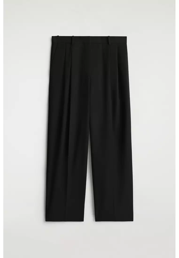 RELAXED TWILL WIDE-LEG TROUSERS