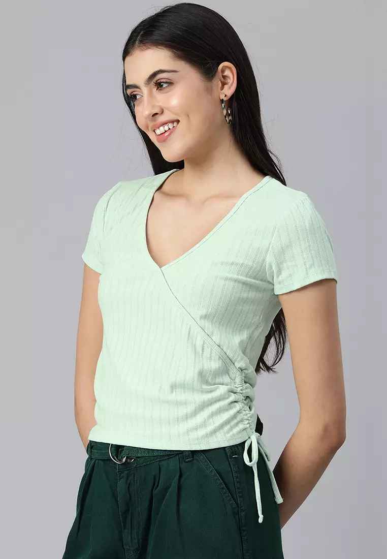 Atasan Bungkus Rajut Rib Solid Hijau