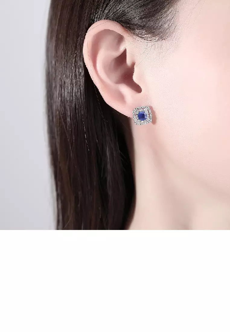Blue square sparkle shop halo stud earrings