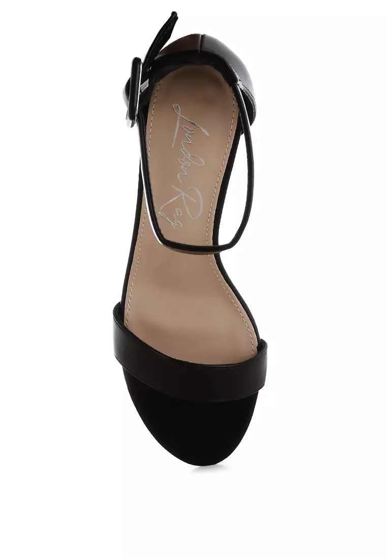 Faux Leather Kitten Heel Sandals in Black