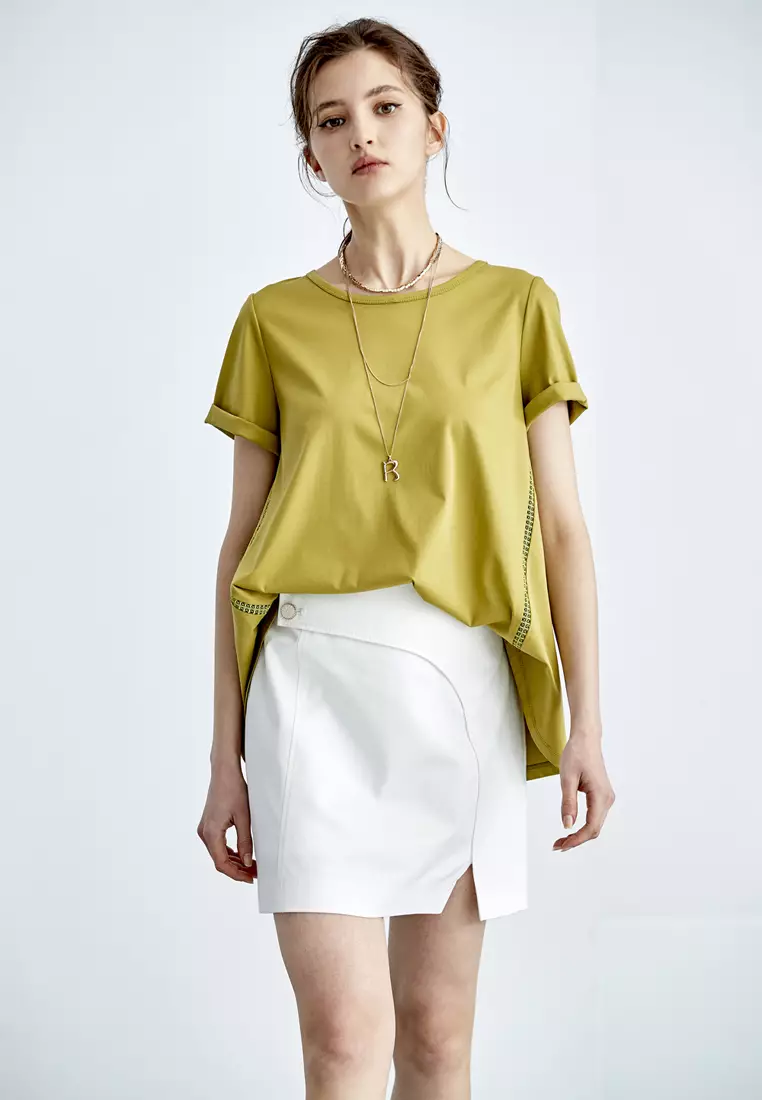 Buy iROO Basic Loose Fit Tee With Lace Trim Detail 2026 Online | ZALORA ...