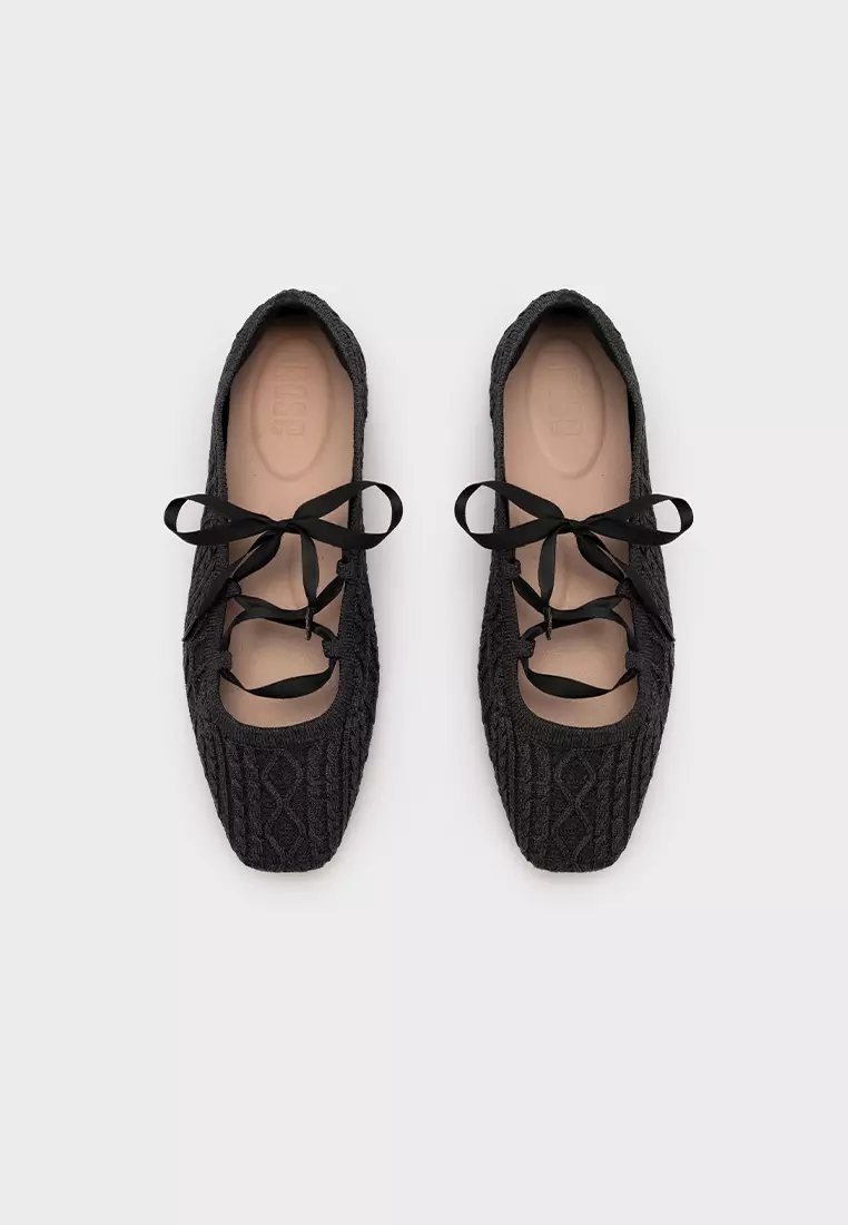 飞织面云感系带平底鞋
