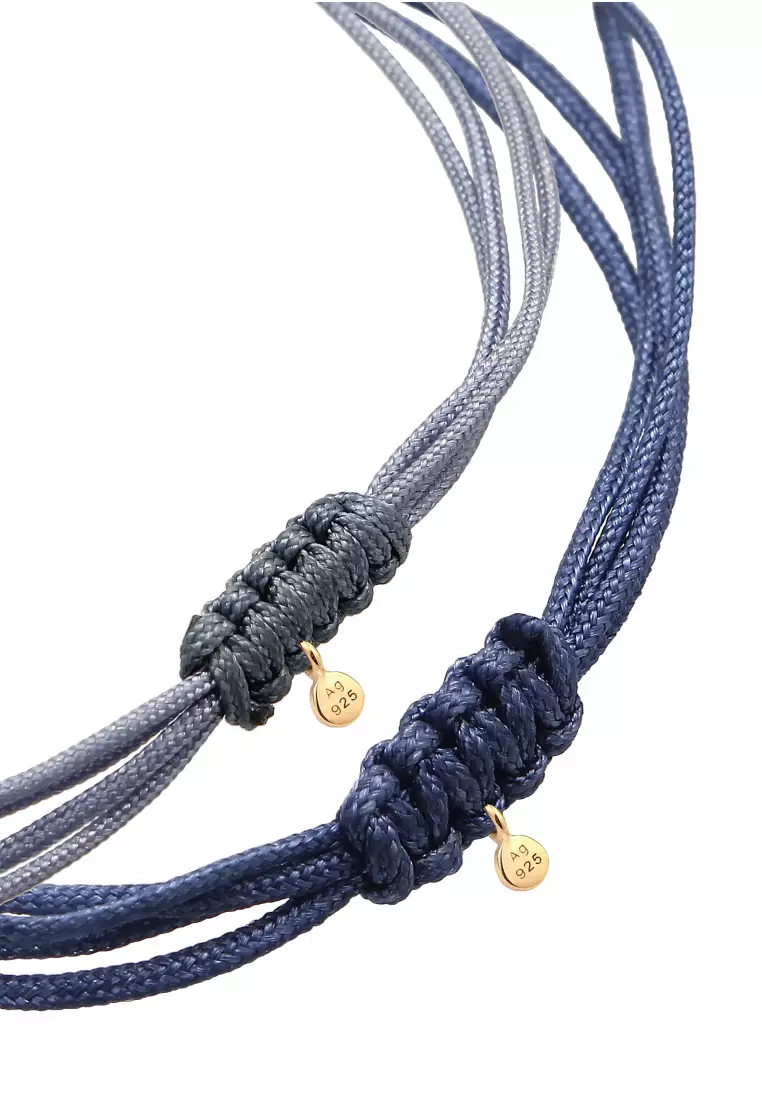 Gelang Perhiasan Perak 925 Wanita Circle Nylon Steel Blue and Marine Blue Gold Plated