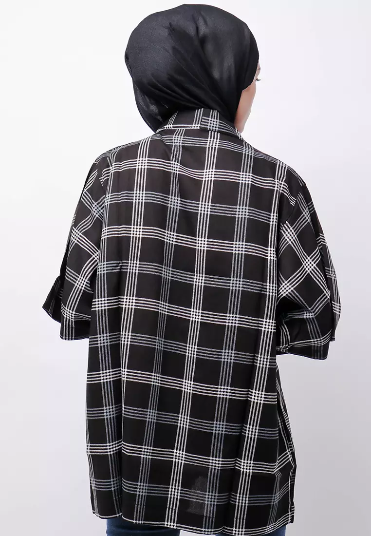 NTB11 KMN Kimono Outer Unisex Kotak Hitam Abu