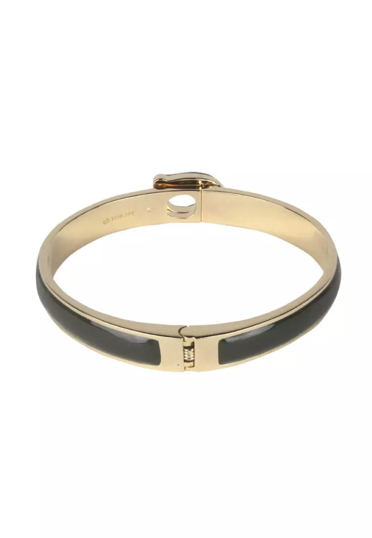 Sculpted C Hinged Bangle Bracelet in Green/Gold 448361