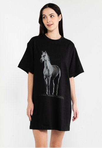 Calvin Klein black Standards Horse Print T-shirt Dress - Calvin Klein Jeans Apparel CB9E2AAE43CCF5GS_1