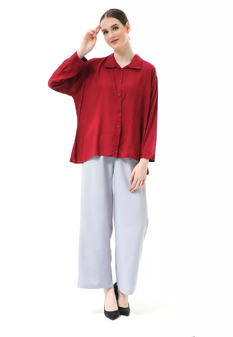 Ayudia Shirt Long Sleeve Atasan Wanita Premium Quality - Maroon
