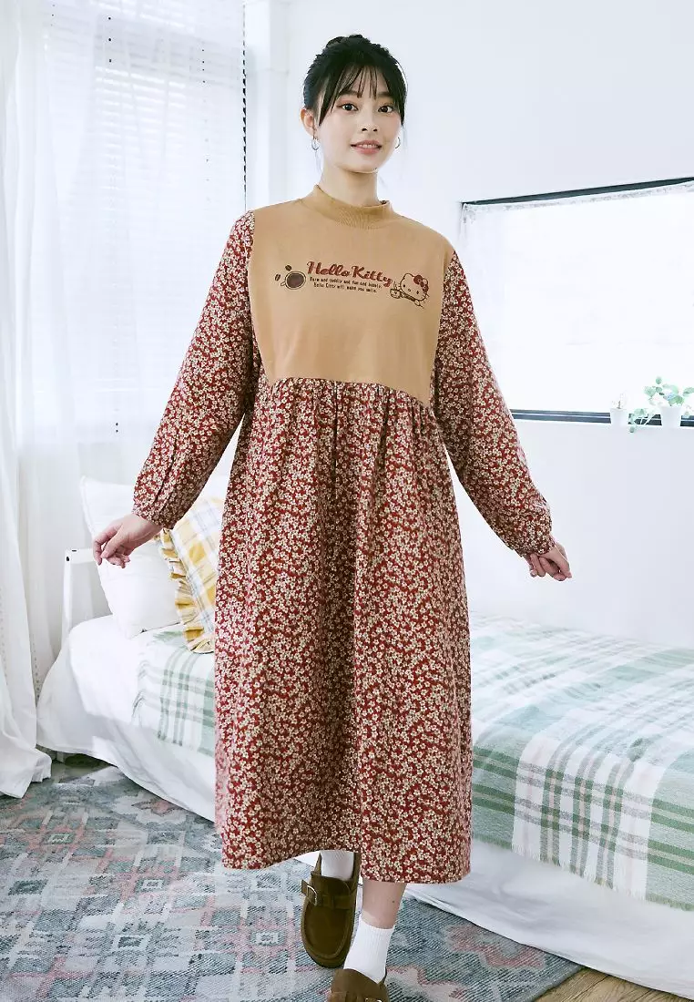 KITTY拿鐵咖啡系列．純棉小碎花假兩件背心洋裝《KB1413》